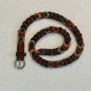 Fossil braided interlocking multicolour leather belt.  Size small.